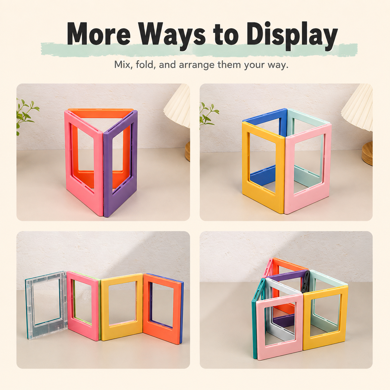 Colourful magnetic photo frame display arrangement options