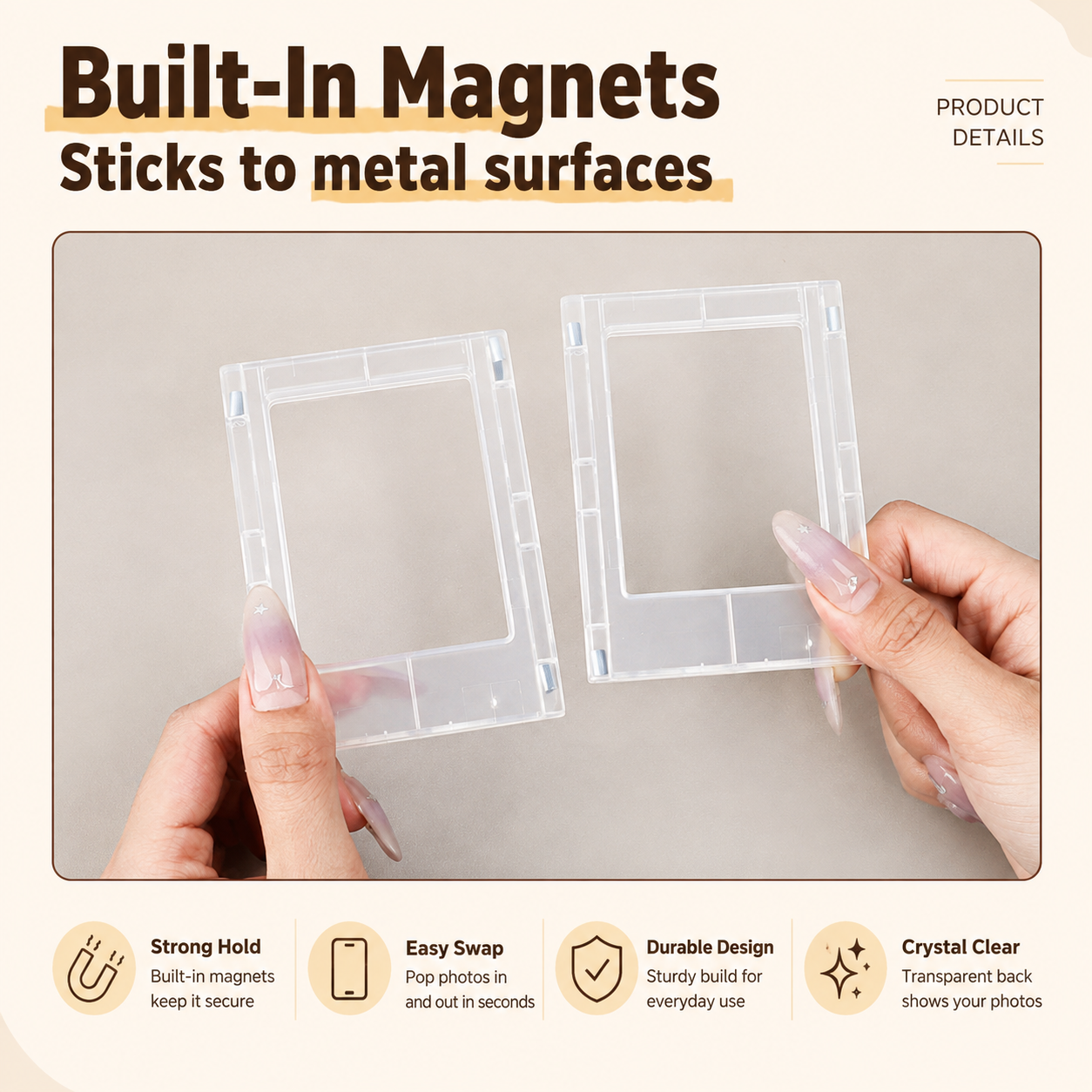 Colourful magnetic photo frame built-in magnet detail