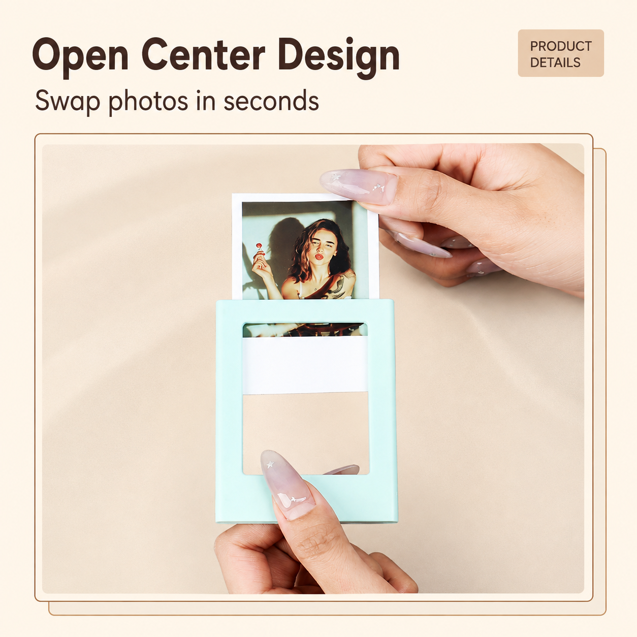 Colourful magnetic photo frame with open center photo insertion