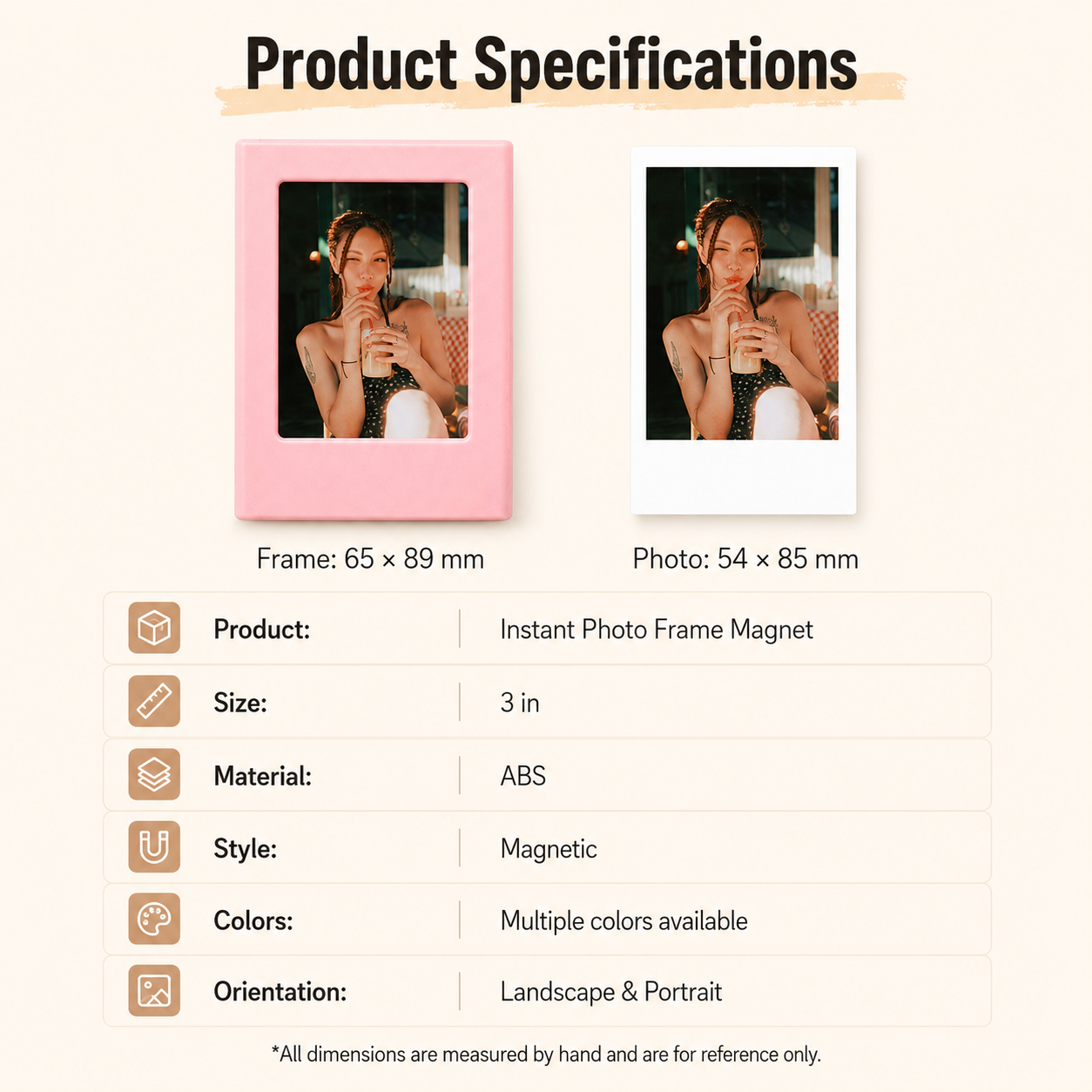 Colourful magnetic photo frame dimensions and specifications