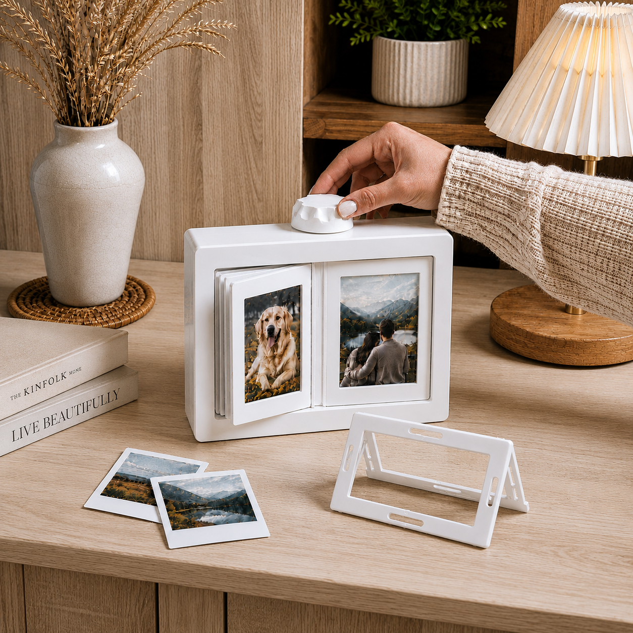 Flip photo display album on a desk