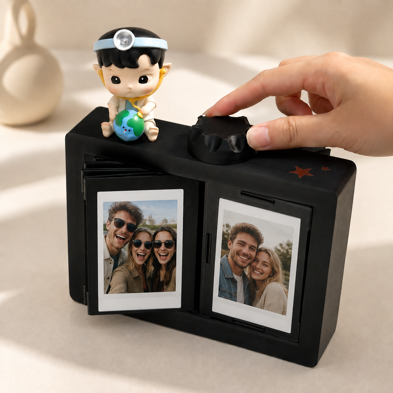 Black mini flip photo display album with photos