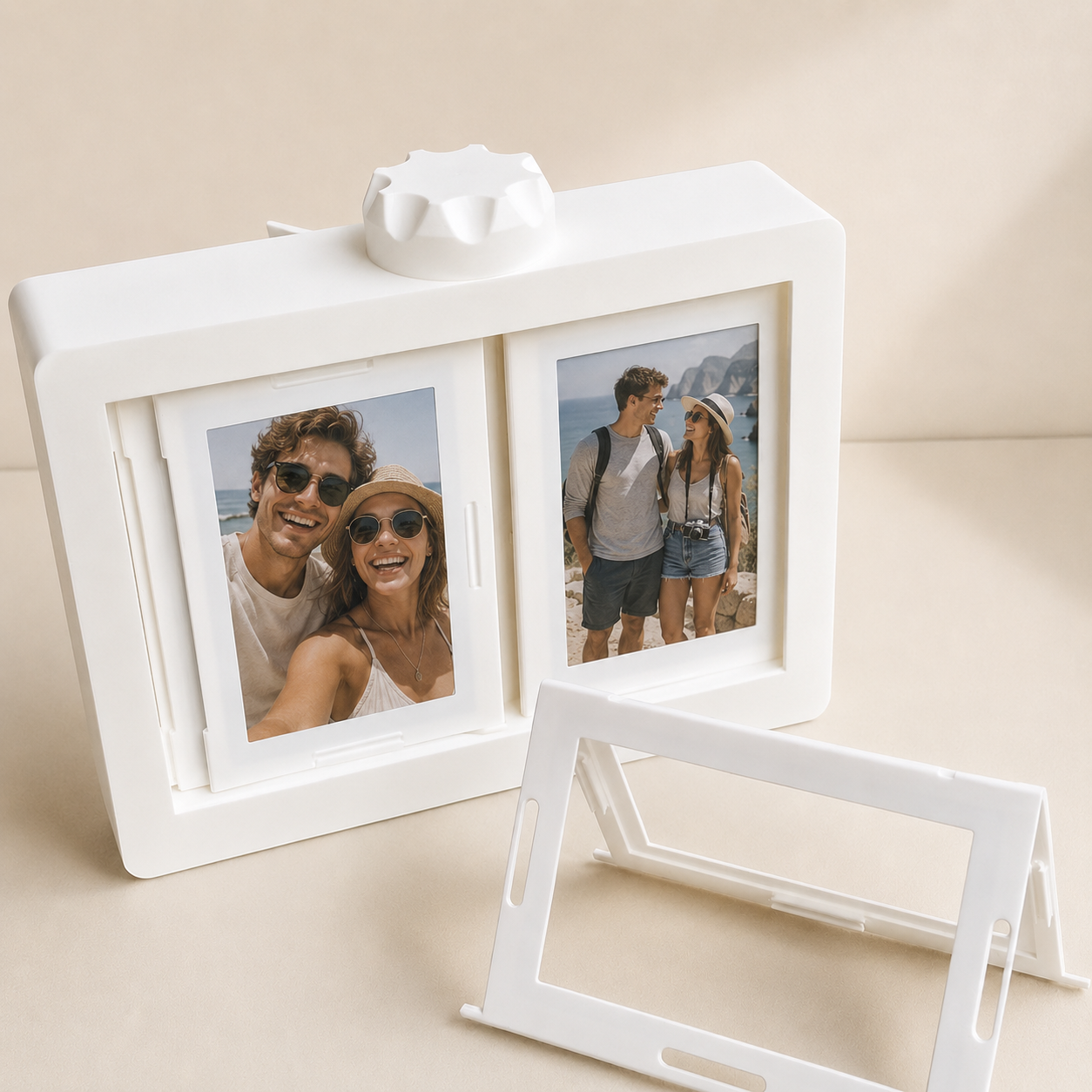 White mini flip photo display album with travel photos