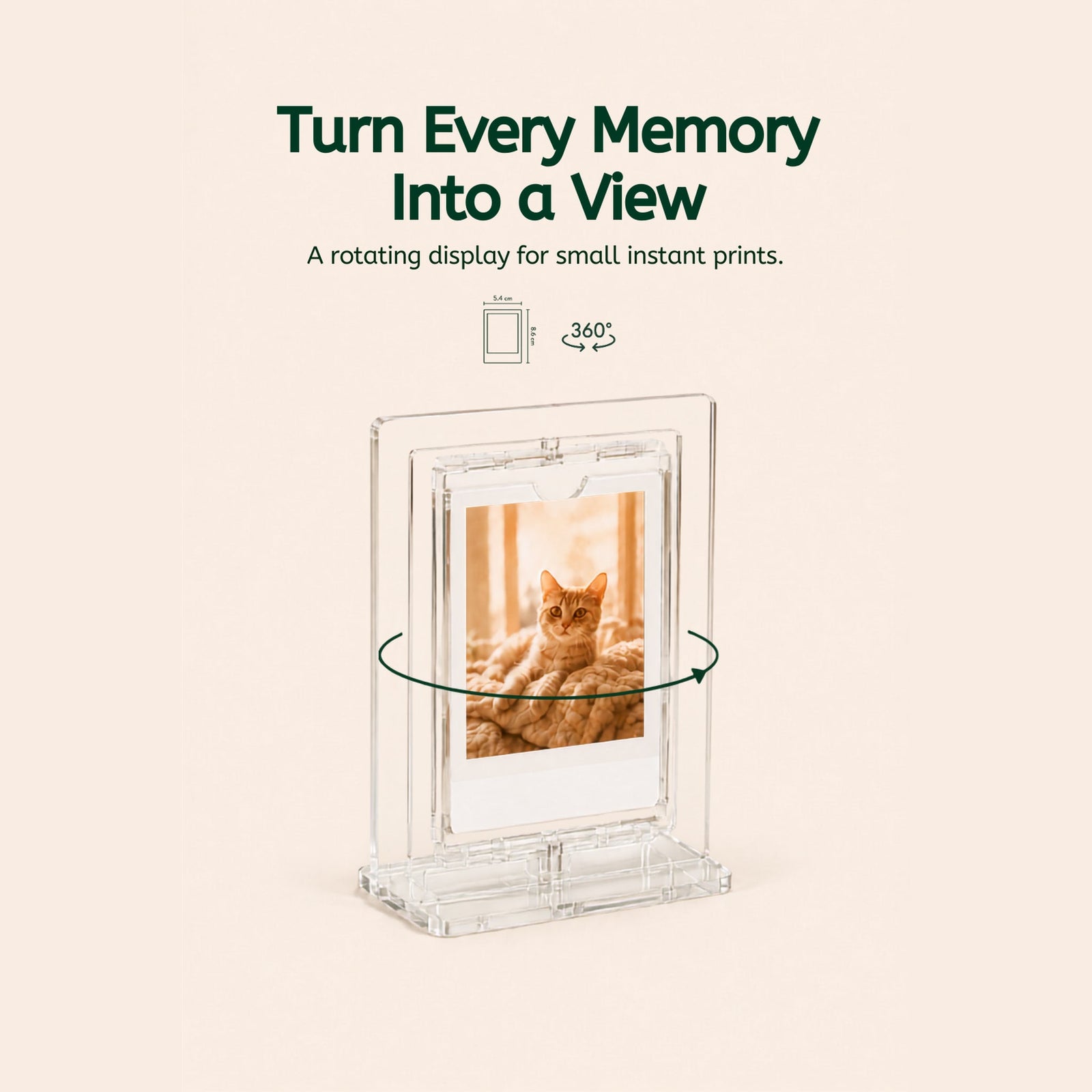 Rotating acrylic photo display stand features