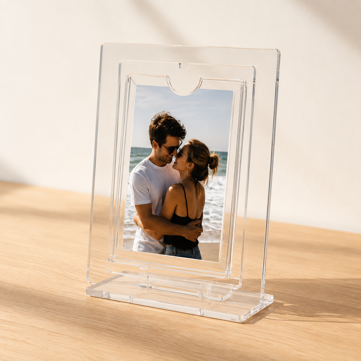 Rotating acrylic photo display stand with a photo